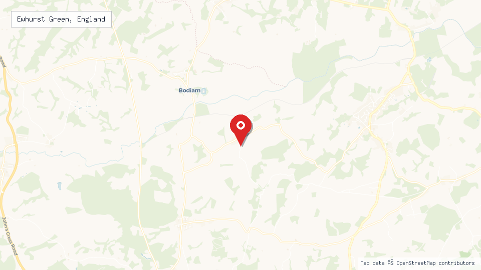 Street map of Ewhurst Green, England with location pin