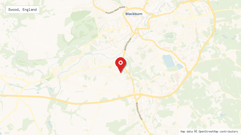 Street map of Ewood, England with location pin