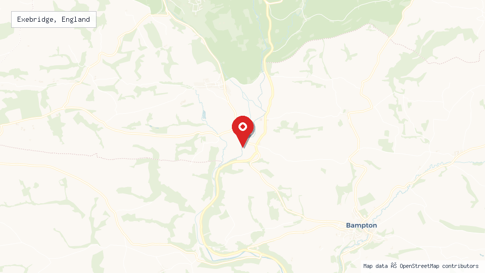 Street map of Exebridge, England with location pin