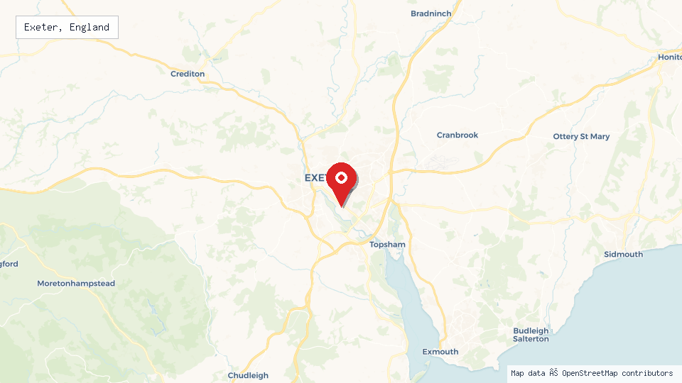 Street map of Exeter, England with location pin