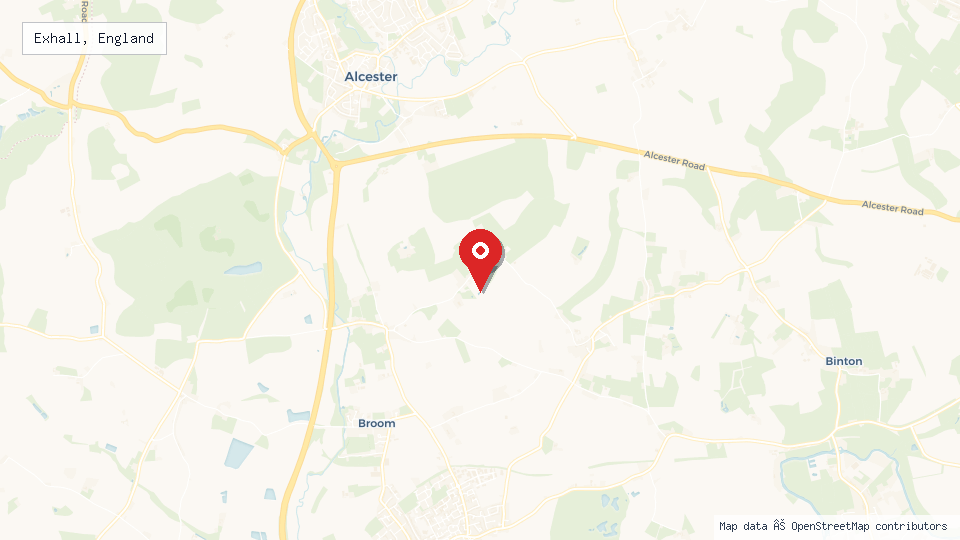 Street map of Exhall, England with location pin