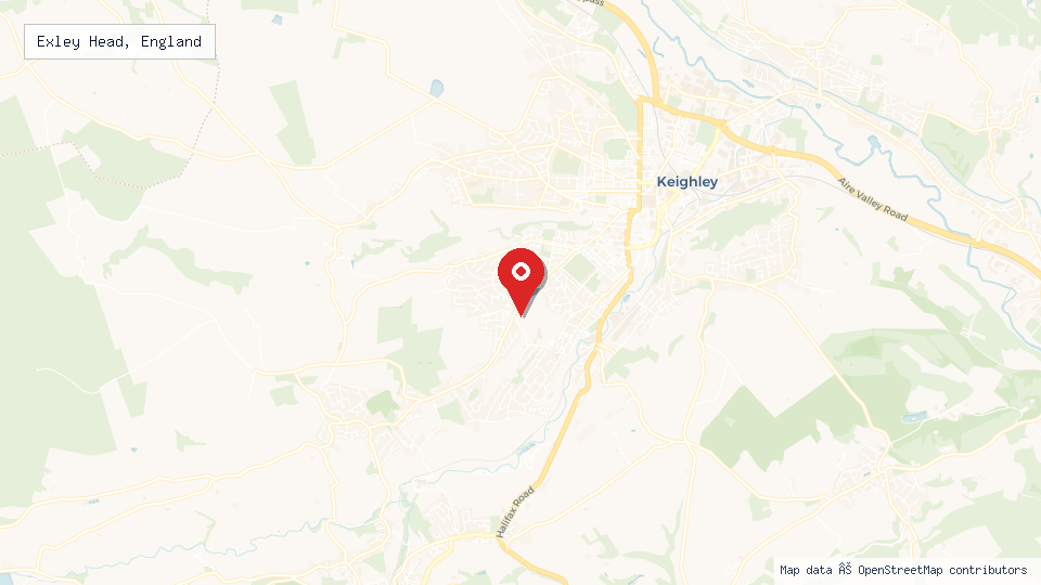 Street map of Exley Head, England with location pin