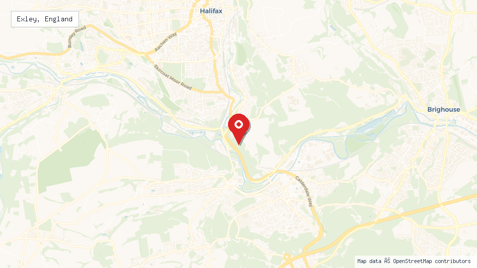 Street map of Exley, England with location pin