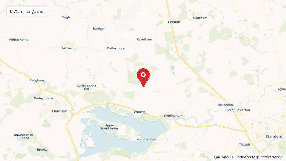Street map of Exton, England with location pin
