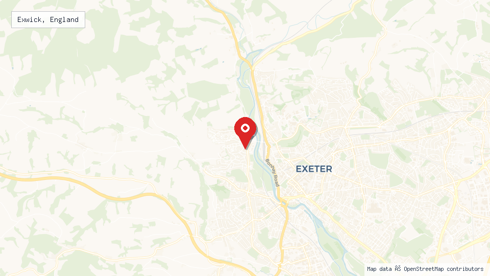 Street map of Exwick, England with location pin