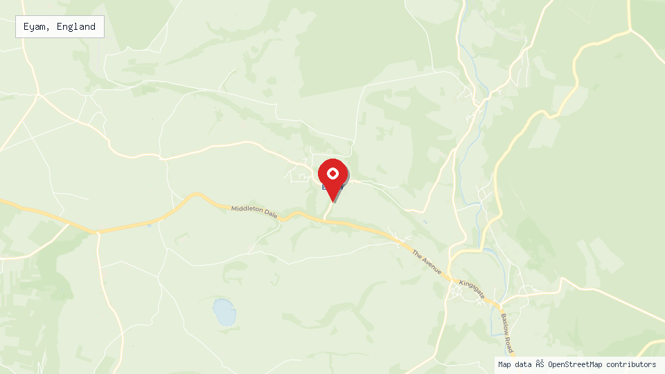 Street map of Eyam, England with location pin