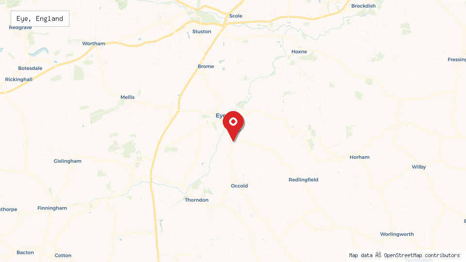 Street map of Eye, England with location pin