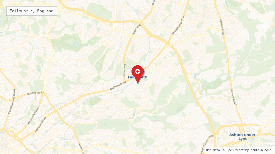 Street map of Failsworth, England with location pin