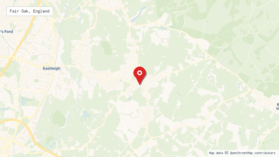 Street map of Fair Oak, England with location pin