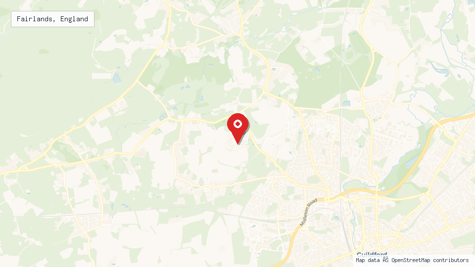 Street map of Fairlands, England with location pin