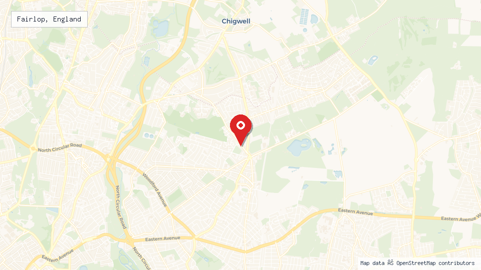 Street map of Fairlop, England with location pin