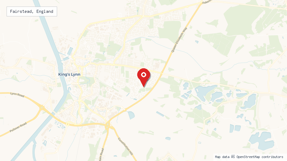 Street map of Fairstead, England with location pin