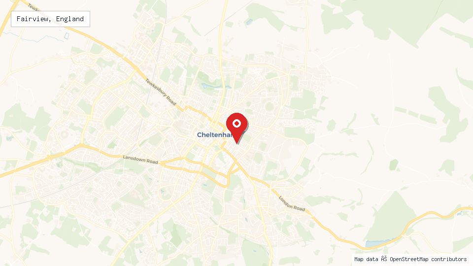 Street map of Fairview, England with location pin