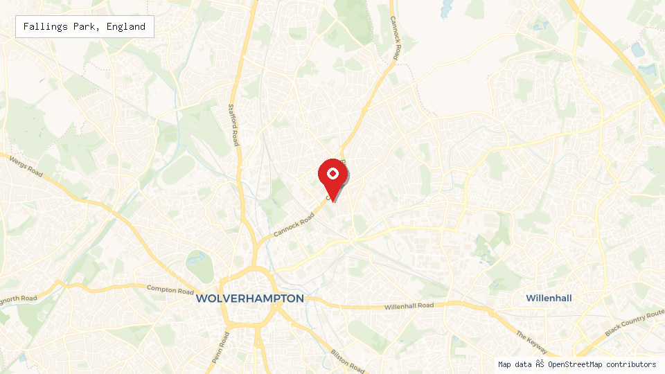 Street map of Fallings Park, England with location pin