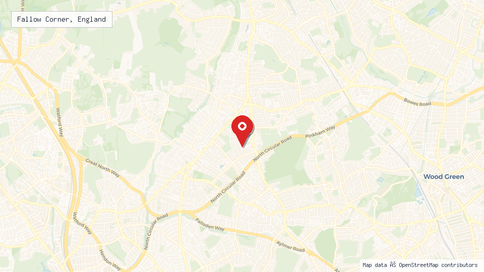 Street map of Fallow Corner, England with location pin