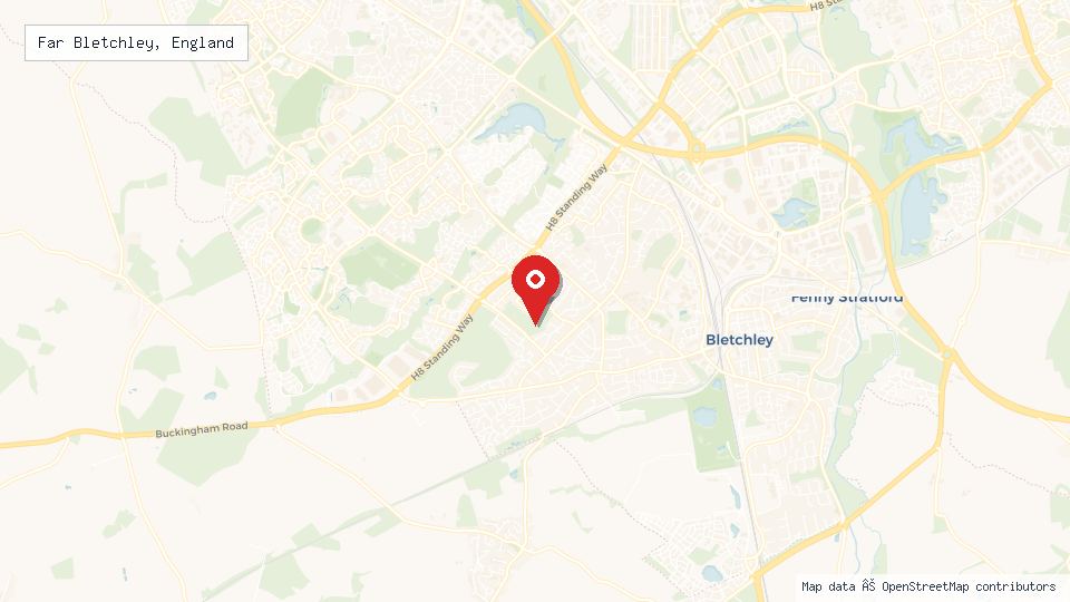Street map of Far Bletchley, England with location pin