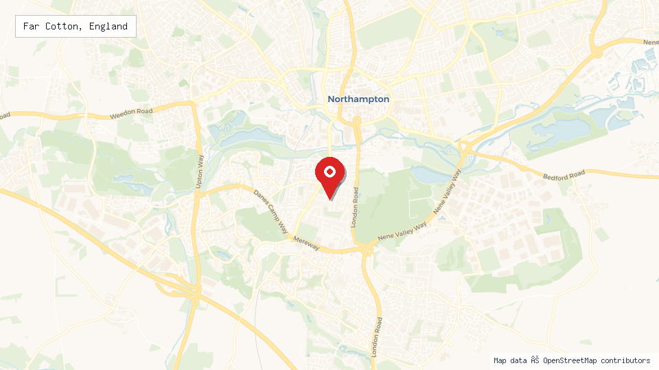 Street map of Far Cotton, England with location pin