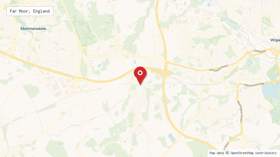Street map of Far Moor, England with location pin