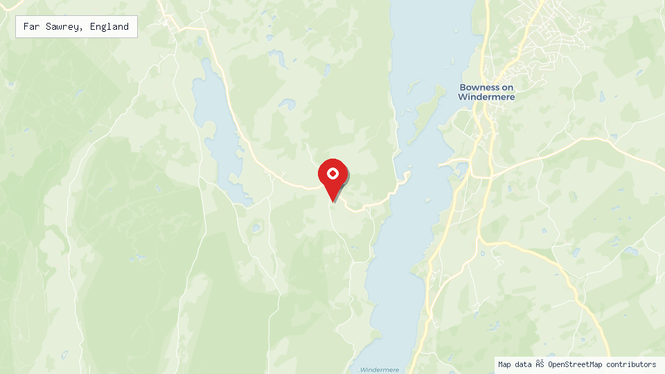 Street map of Far Sawrey, England with location pin