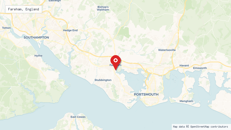 Street map of Fareham, England with location pin