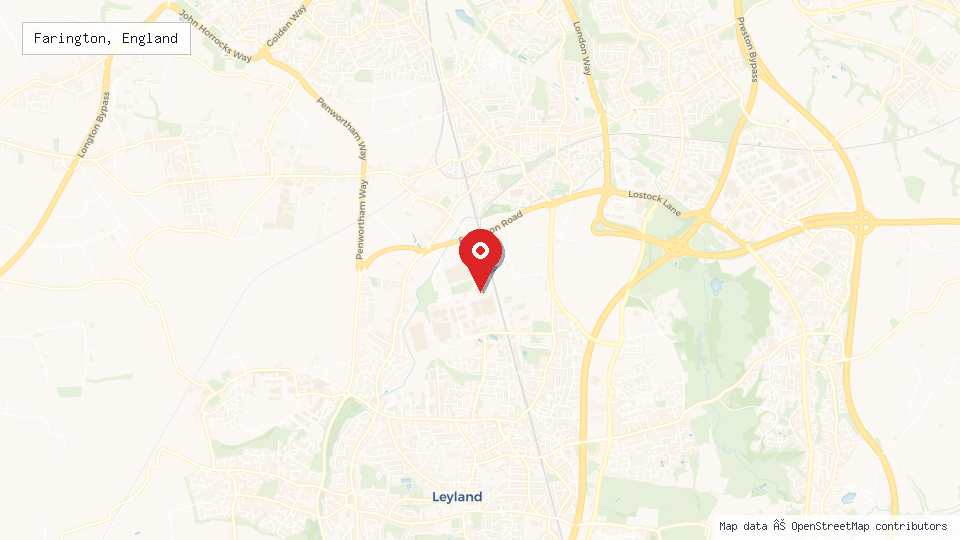 Street map of Farington, England with location pin