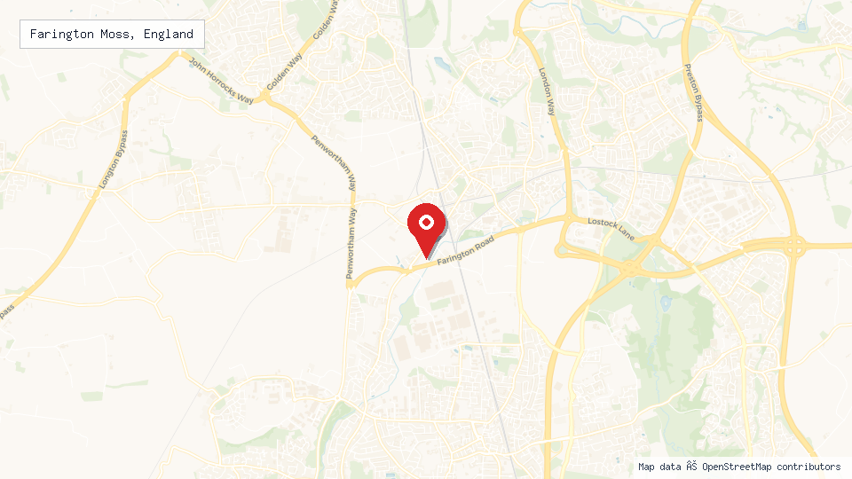 Street map of Farington Moss, England with location pin