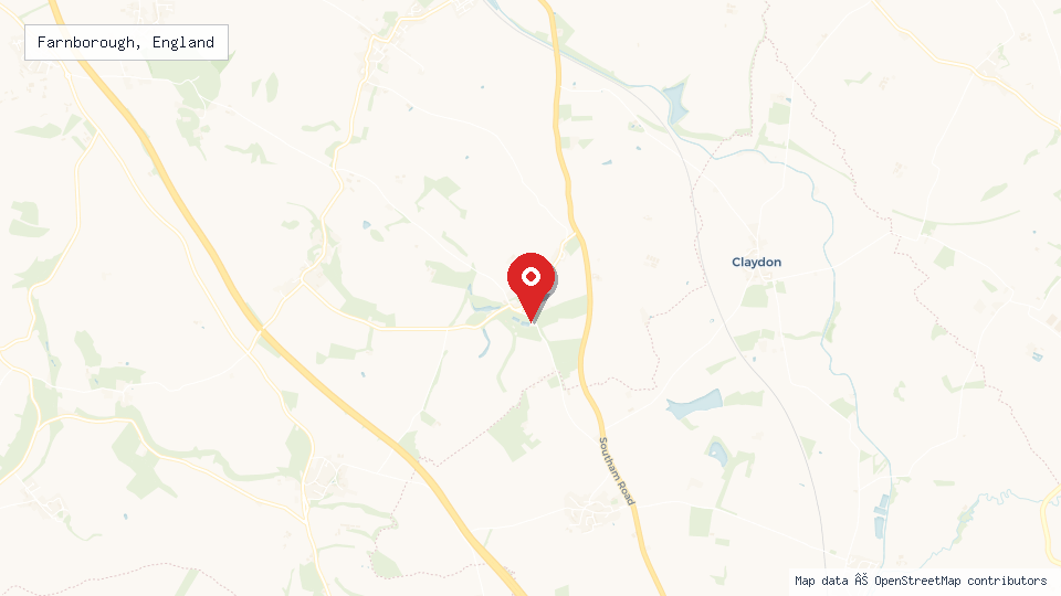 Street map of Farnborough, England with location pin
