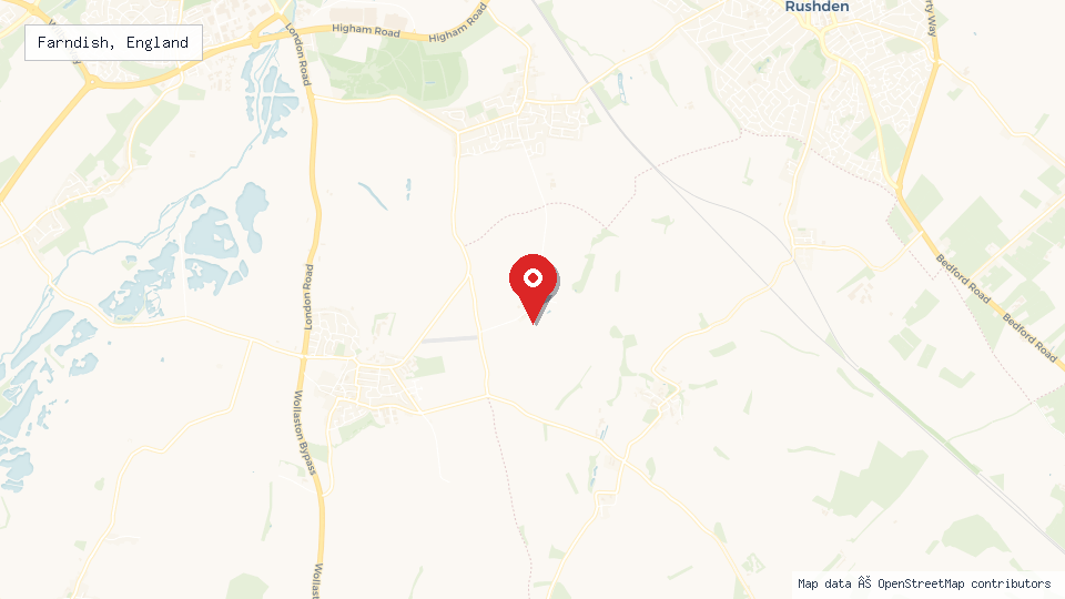 Street map of Farndish, England with location pin