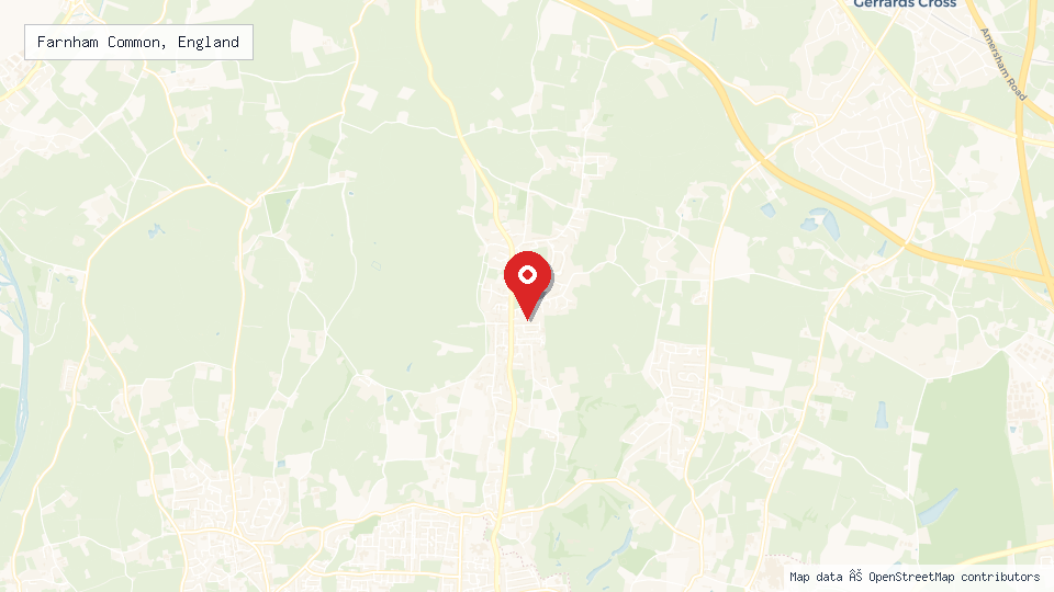 Street map of Farnham Common, England with location pin