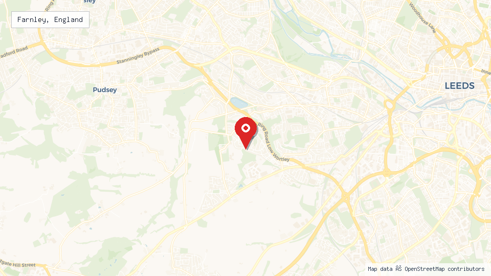 Street map of Farnley, England with location pin