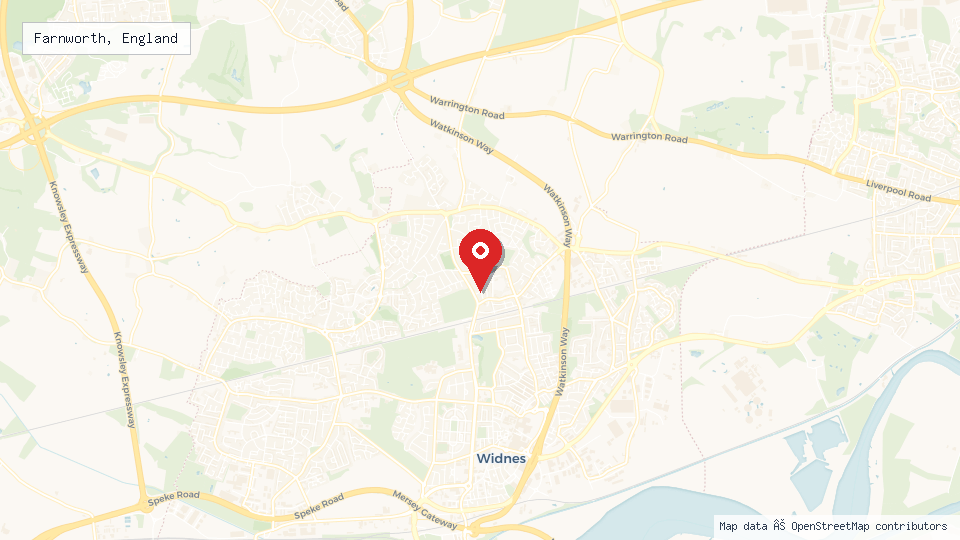Street map of Farnworth, England with location pin
