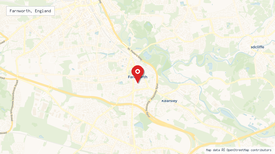 Street map of Farnworth, England with location pin