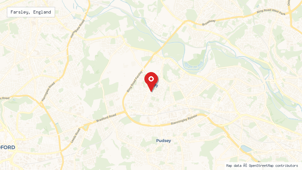 Street map of Farsley, England with location pin