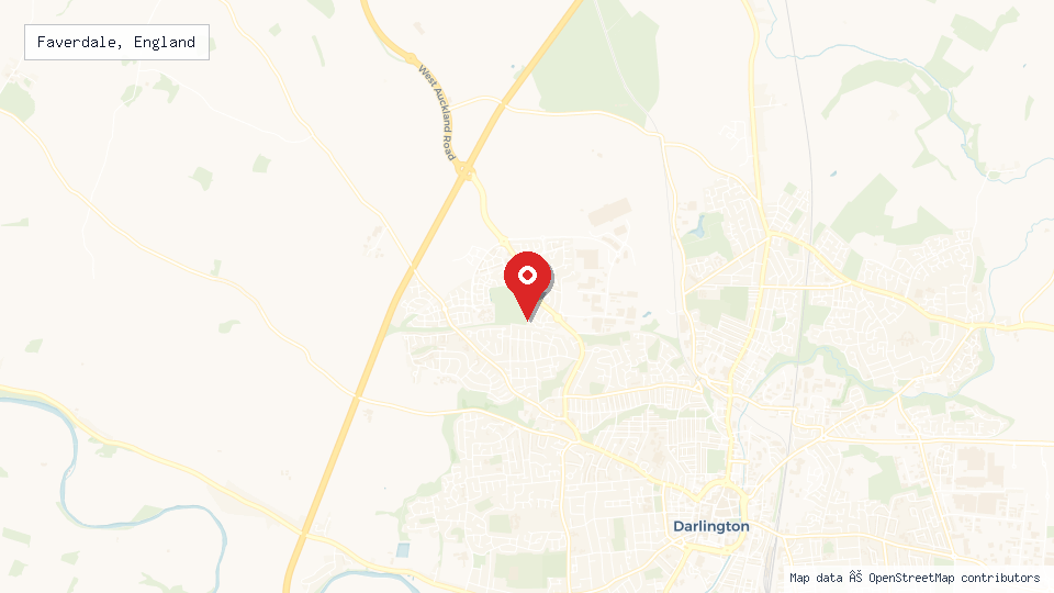 Street map of Faverdale, England with location pin