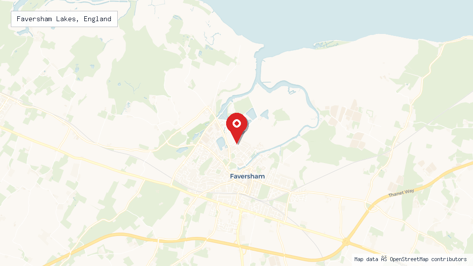 Street map of Faversham Lakes, England with location pin