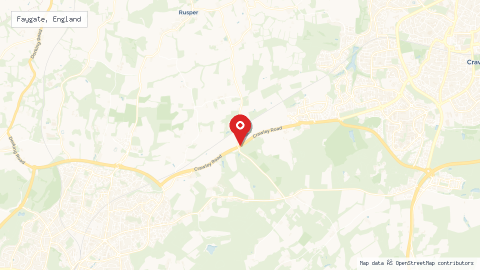 Street map of Faygate, England with location pin