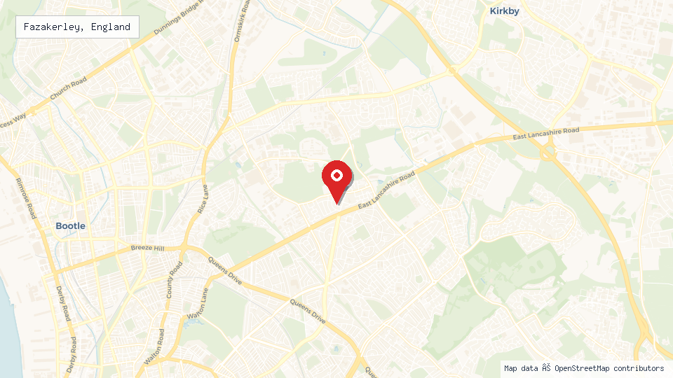 Street map of Fazakerley, England with location pin