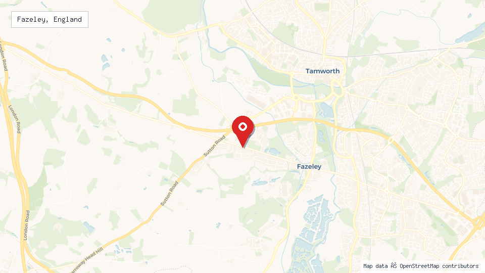 Street map of Fazeley, England with location pin