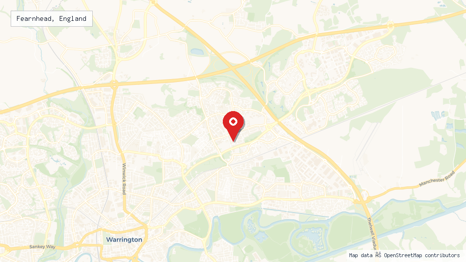 Street map of Fearnhead, England with location pin