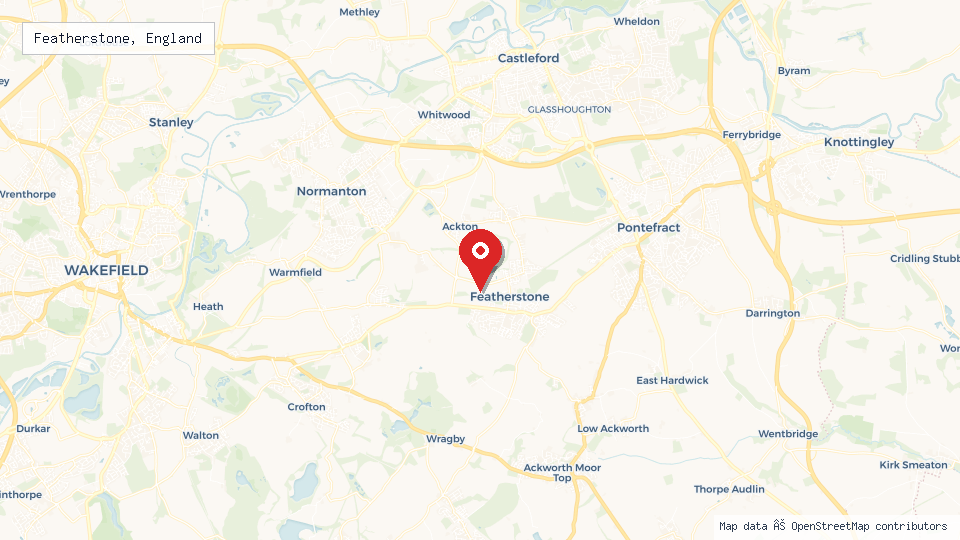 Street map of Featherstone, England with location pin