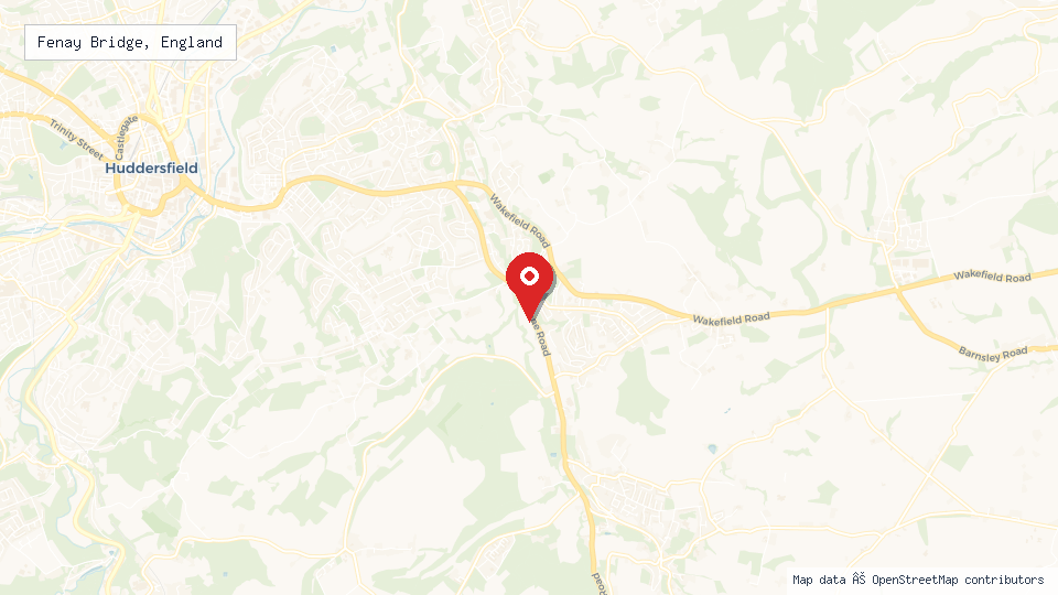 Street map of Fenay Bridge, England with location pin