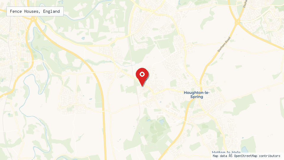 Street map of Fence Houses, England with location pin