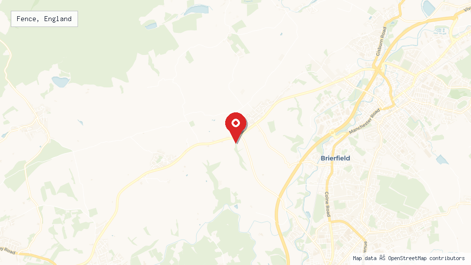 Street map of Fence, England with location pin