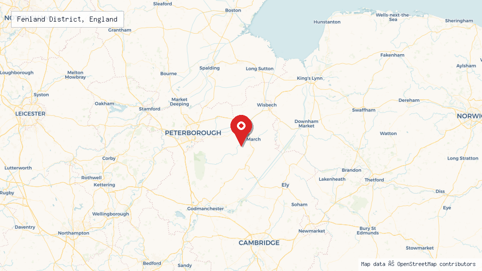 Street map of Fenland District, England with location pin