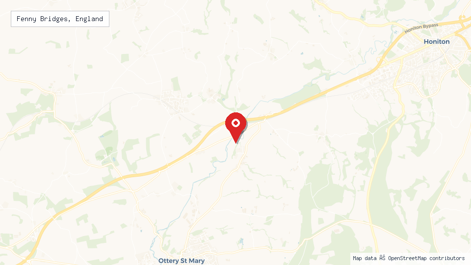 Street map of Fenny Bridges, England with location pin