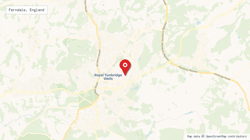 Street map of Ferndale, England with location pin