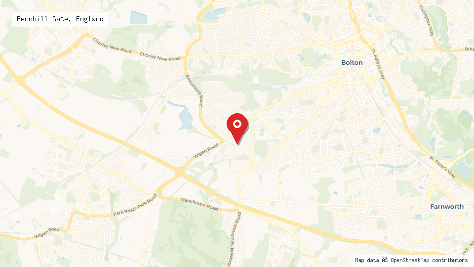 Street map of Fernhill Gate, England with location pin