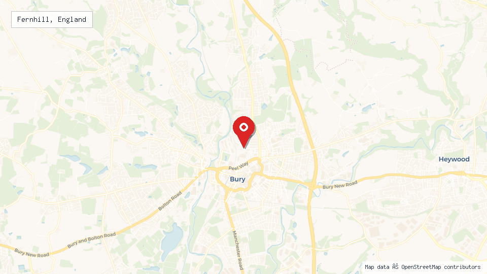 Street map of Fernhill, England with location pin