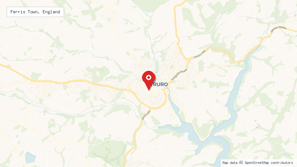 Street map of Ferris Town, England with location pin