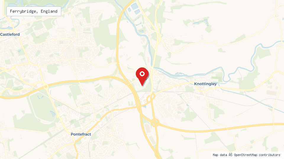 Street map of Ferrybridge, England with location pin